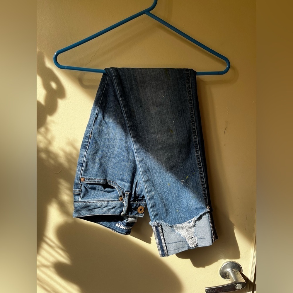 American Rag destroyed denim jeans - cuffed leg, size 3, light wash, ripped